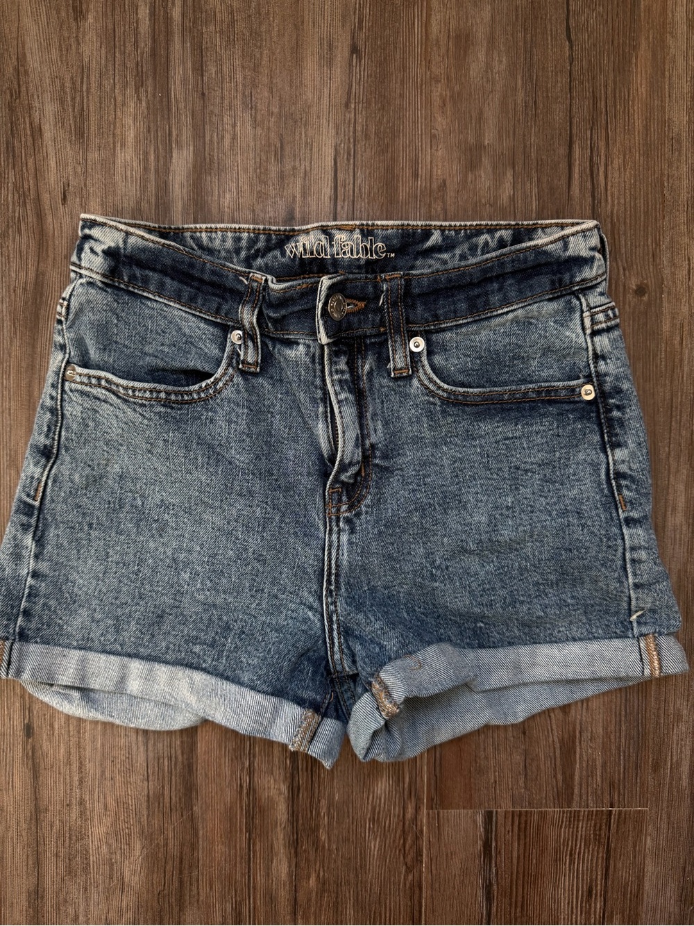 wild fable Rolled Hem Mid Blue Denim Shorts